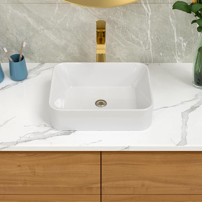 Lordear Vessel Sink Rectangle 19 Inch Bathroom Sink,Rectangular Modern Above Counter Bathroom Sinks White 19x15 Inch Porcelain Ceramic Vessel Vanity Sink Art Basin