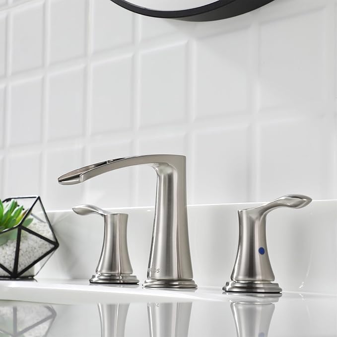 PARLOS Waterfall Widespread Bathroom Faucet 2 Handles with Metal Pop Up Drain & cUPC Faucet Supply Lines, Brushed Nickel, Demeter 1431802