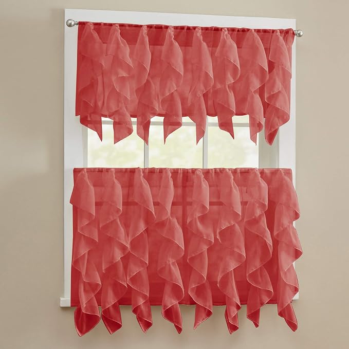 Sweet Home Collection Kitchen Curtains for Windows 40+ Styles & Colors Swag, Valance, Tier Sets & Panels Cafe Curtains for Farmhouse, Rustic, Modern Décor, Burgundy, 36" Tier Valance Set