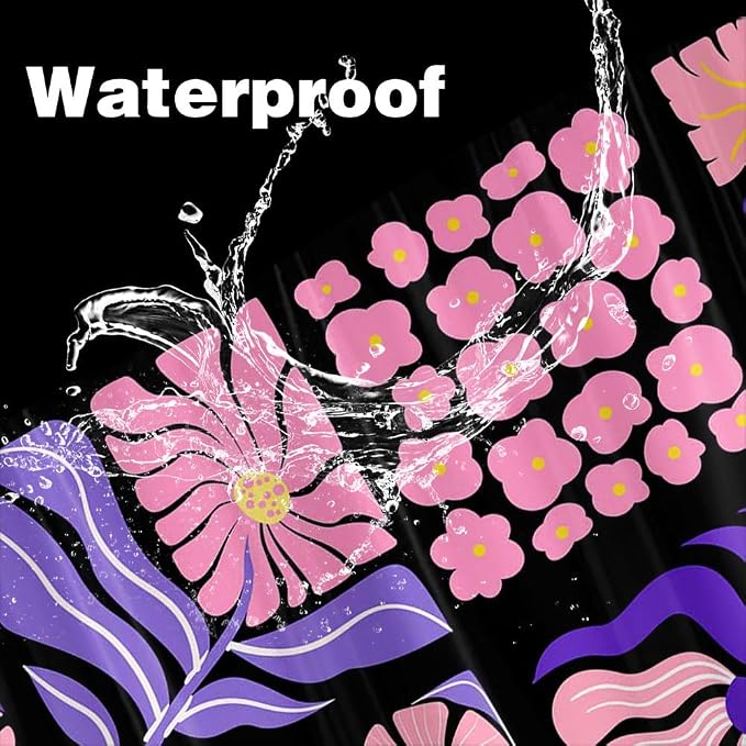 JAWO Retro Patchwork Floral Shower Curtain, Mid - Century Modern Boho Bathroom Decor with Pink and Purple Botanical Patterns, Waterproof Fabric Shower Curtain Sets with Hooks, 36X72IN