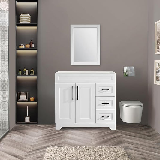 36inch Bathroom Vanity Without Sink,Bathroom Storage Cabinet with 2 Soft Closing Doors & 3 Full Extension Drawers,White