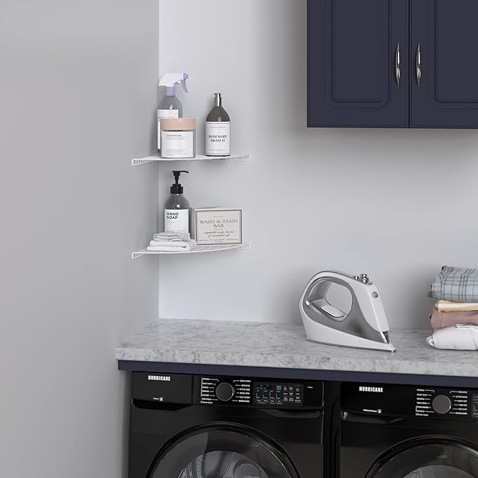 ClosetMaid Corner Shelf Organizer, Wall Mount Hanging Corner Shelves, Durable Steel, White, 8282