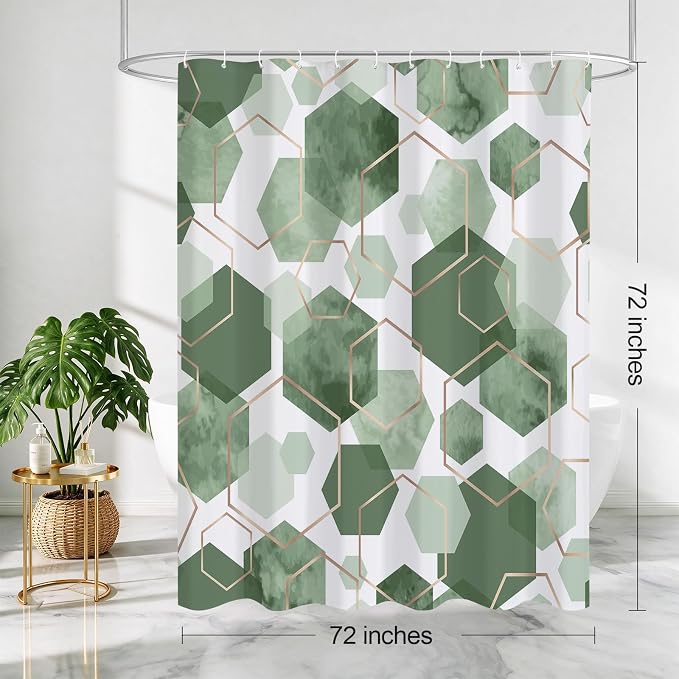 Litabel Olive Green Geometric Shower Curtain for Bathroom, 72x72 | Olive Green Modern Minimalist Shower Curtains, Geometric Art Print Abstract Waterproof Bathroom Curtain