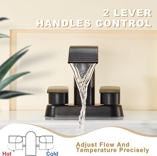 Ultimate Unicorn Bathroom Faucet for Sink Oil Rubbed Bronze, 4 Inch Bathroom Sink Faucet for 3 Hole or 2 Hole, 2 Handle Waterfall Faucets with Pop up Drain, Centerset Faucets for RV Counter