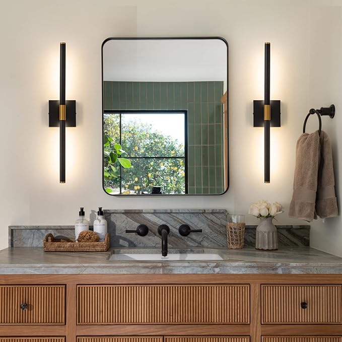Black Gold Vanity Light Fixtures for Bathroom Over Mirror 24 inch LED Bath Sconces IP44 5CCT Adjustable Morden Picture Lights for Paintings (Built-in Dimmer)