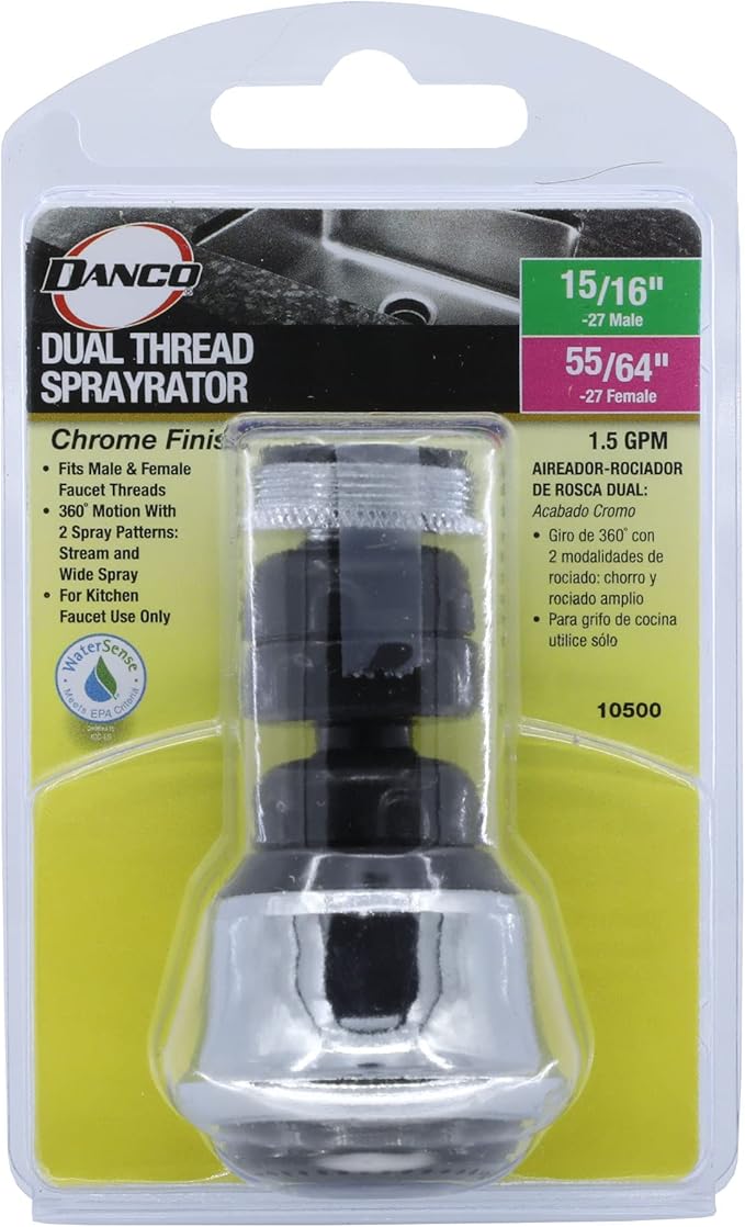 DANCO 10500 Dual Threaded Water Saving Faucet Aerator, 15/16-27 Male X 55/64-27 Female, 1.5 gpm
