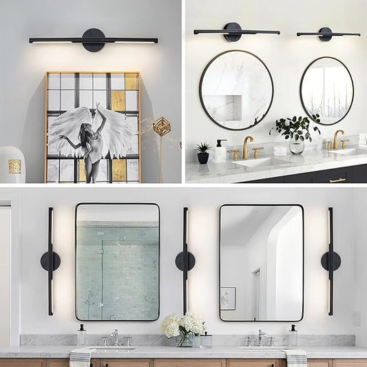 Matte Black Bathroom Light Fixtures Over Mirror 24 Inch, 18W 360° Rotatable Dimmable 4000K Led Vanity Light Bar, Modern Bathroom Vanity Lights Above Mirror, Led Bathroom Lighting