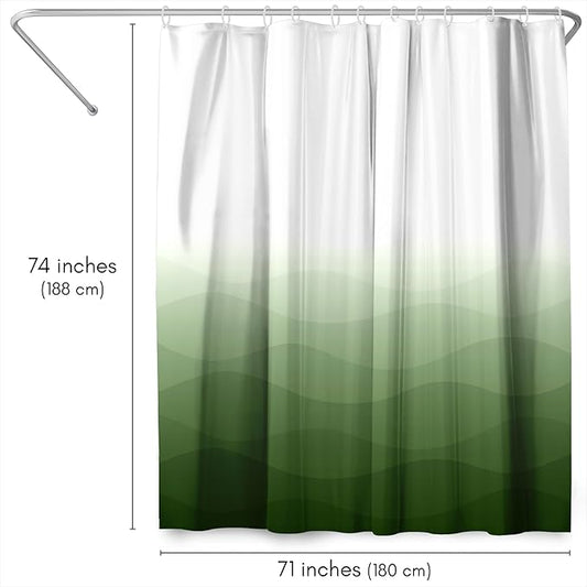 Americanflat 71x74 Wave Green Ombre Shower Curtain - Water-Resistant Long Shower Curtain with Durable Grommets and 12 Hooks - 100% Polyester
