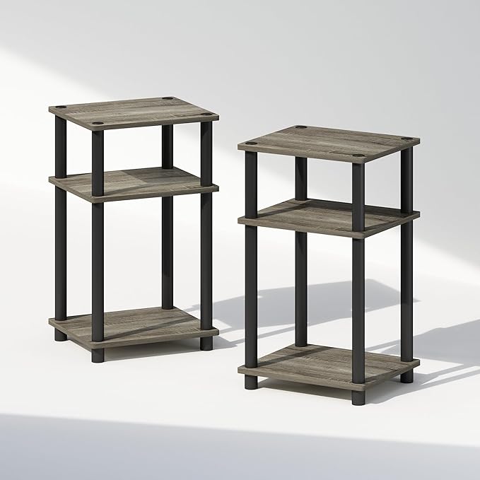 Furinno JUST Set of 2 Toolless 3-Tier Night Stand, French Oak | Compact, Narrow, Open Storage Bedside Table, End Table, Side Table, for Bedroom, Dorm