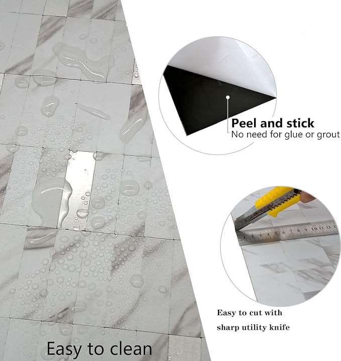 XUANINY Peel and Stick Tile Backsplash Self- Adhesive Wall Tiles Aluminum Mosaic Sticker for Kitchen (11.33"x11.92" Per Sheet, Pack of 10 pcs) (White Marble)