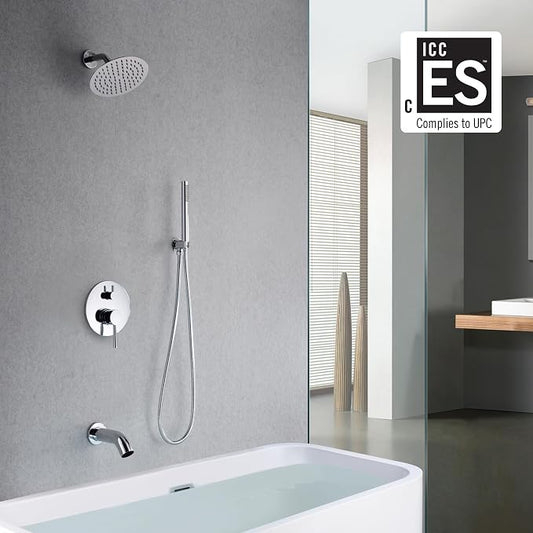 SUMERAIN Rain Shower System with Waterfall Tub Spout, Chrome | Tub Shower Faucet Set, 8 inches Shower Head, Brass Hand Shower, Concealed Box Design, Easy to Maintain and Install