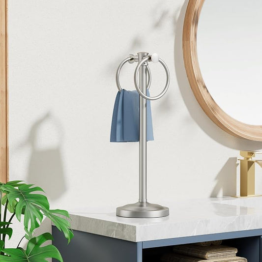 Hoimpro Hand Towel Holder Bar Stand Bathroom Countertop Brushed Nickel | Freestanding Towel Rack, Free Standing Towel Ring Hanger for Vanity Counter Kitchen Accessories, Stainless Steel