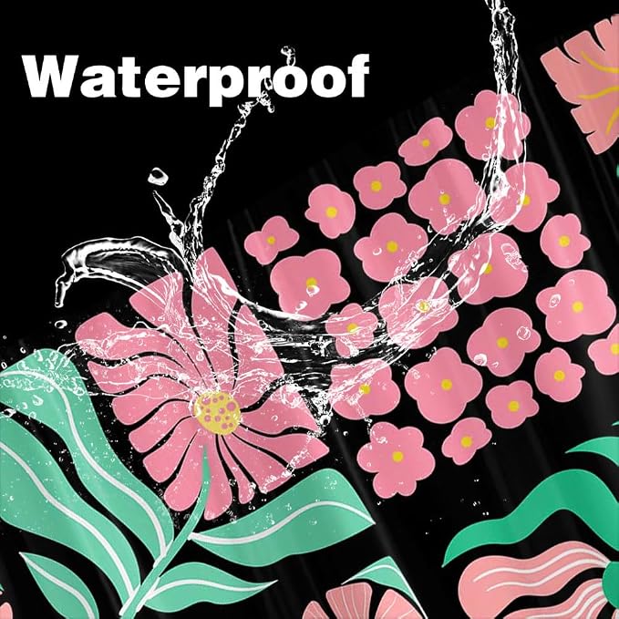 JAWO Pink Green Floral Shower Curtain for Bathroom, Retro Boho Floral Shower Curtains Decor for Women Girls, Vintage Botanical Geometric Groovy Aesthetic Pattern Shower Curtain Sets with Hooks70X70IN