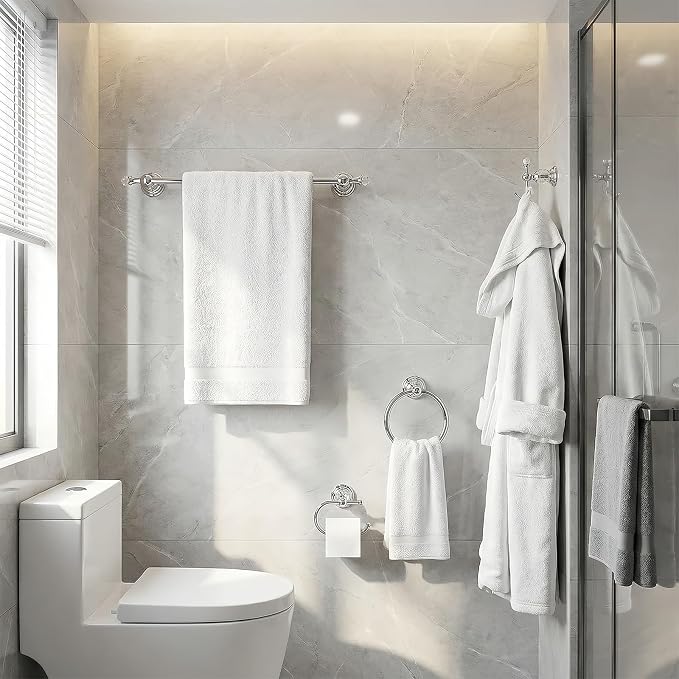 Chrome Crystal Bathroom Hardware Adjustable 24 Inch Towel Bar Set Toilet Paper Holder Towel Ring Coat Hooks Bathroom Accessories 4 Pieces Wall Mounted