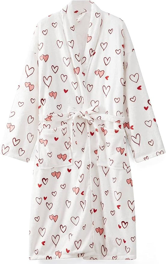 Women Fleece Fruit Print Robe Cute Robes for Women Spring Summer Lightweight Bathrobe Soft Flannel Gown with Belt