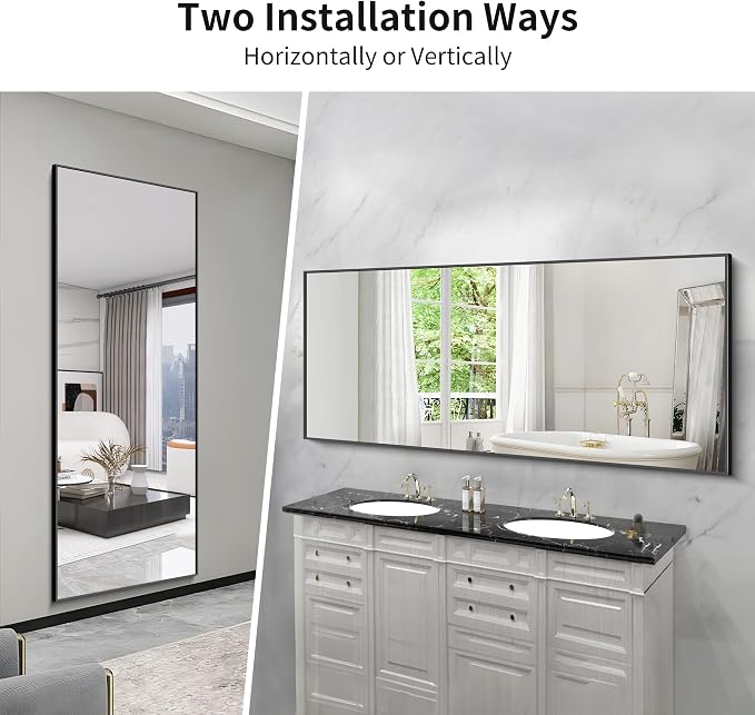 KOCUUY 72x30 Inch Large Black Wall Mounted Mirror,Aluminum Framed Decorative Rectangular Bathroom Mirror for Wall Over Sink,Vanity Mirror for Bedroom Living Room Bathroom,Functional Oversized Mirror