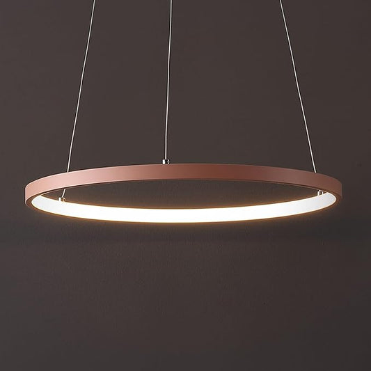 JONATHAN Y 15.75" Matte Pink Modern Integrated LED Pendant Light, Dimmable Round Hoop Chandelier for Kitchen Island, Dining Room, Adjustable Height Metal Hanging Light (JYL7202B)