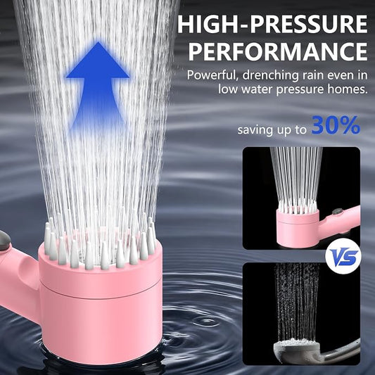Filtered Shower Head with Handheld, High Pressure Water Flow and Multiple Spray Modes Shower Head with Filter, Power Wash for Hard Water, Showerhead with ON/OFF Switch for Pets Bath (Pink) | ON/OFF Switch,4 Spray,Built-in Power Wash,Detachable Showerhe...