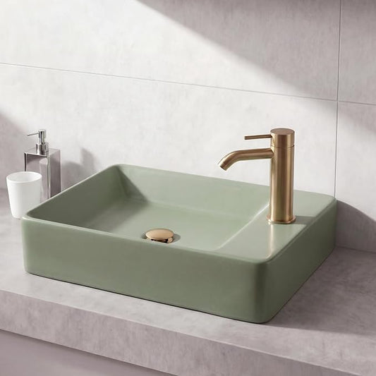 JONATHAN Y Felix 15" Wall Mounted Sink, Right Faucet, Matte Olive | Mini, Ceramic, 8.5" Depth, Smooth Finish, Basin, Minimalist Style, Stain Resistant, Center Drain