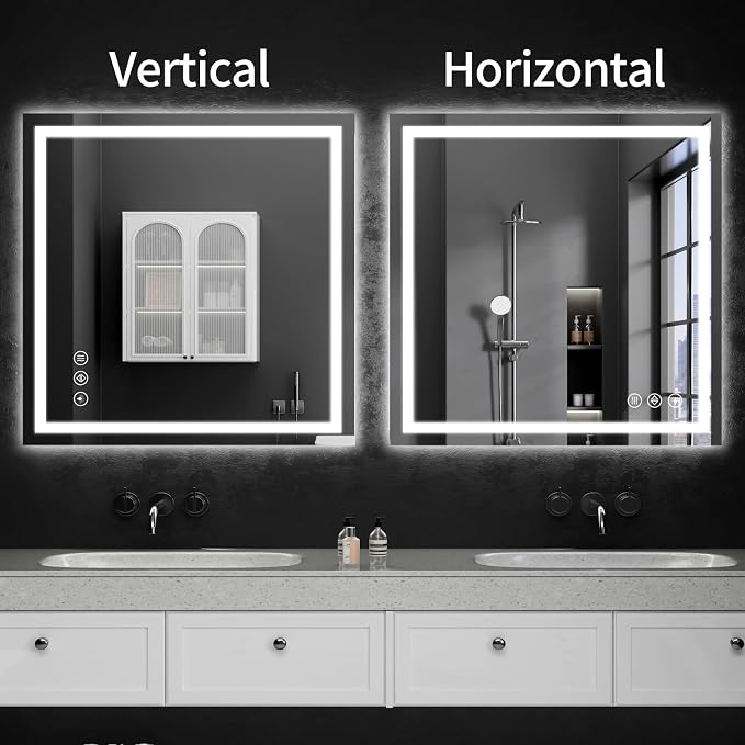 LED Bathroom Mirrors 32"x32" Bathroom Mirror with Lights for Wall, Backlit + Front Lit, 3 Colors, Anti-Fog, Dimmable Brightness for Vanity,Bathroom, Entryway, Living Room