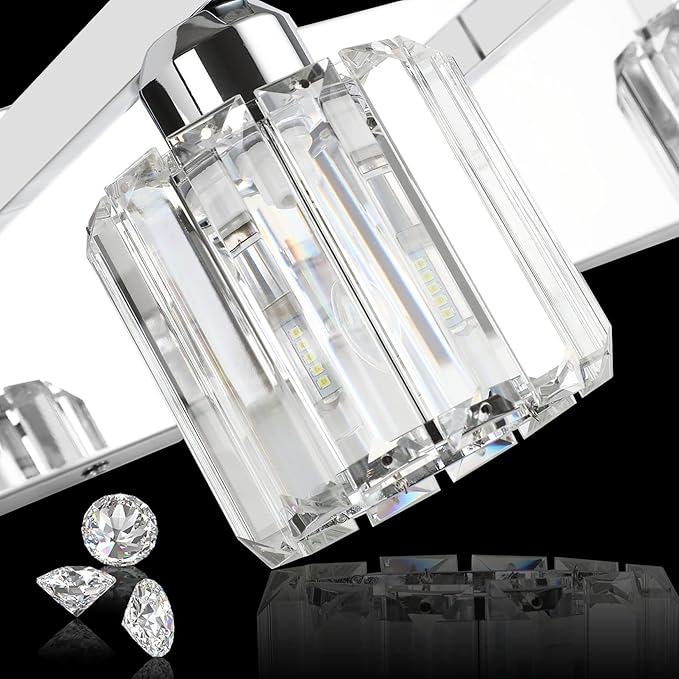 Aipsun Bathroom Vanity Light Crystal Vanity Lighting Fixtures 6 Lights Chrome Vanity Light for Bathroom (Exclude Bulb)