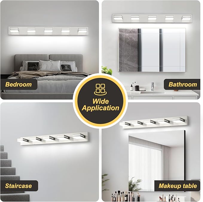 5 Light Bathroom Vanity Light Brushed Nickel Modern 36W LED Dimmable Vanity Light Over Mirror 350° Adjustable Lamp Head Cold White 6000K ETL Listed 36.2Inch