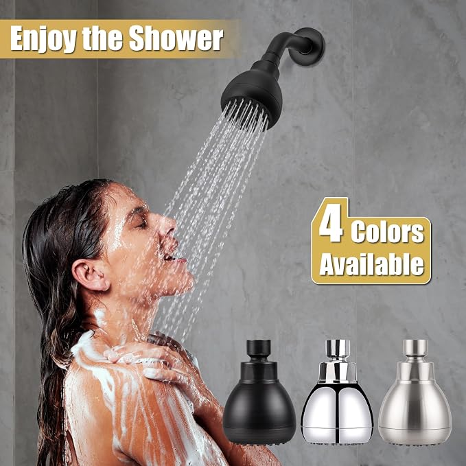 AISOSO High Pressure Shower Heads, Showerheads 3 Inches with 360 Rotation and Silicone Nozzles for Strong Spray Relaxing and Comfortable Shower, Matte Black