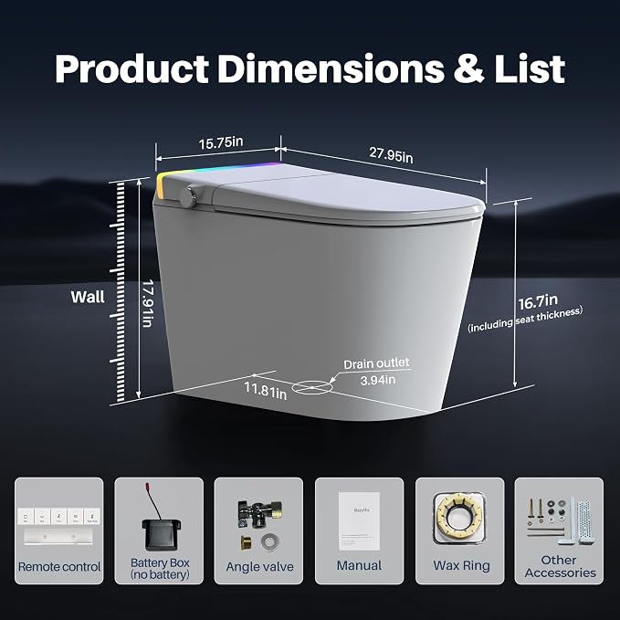 Luxury Smart Toilet with Built-in Tank & Bidet– Ultra-Quiet 4s Flush, Foam Shield for Splash-Free, Auto Open/Close Lid, Foot Sensor, Dual User Memory, 12” Rough-In One-Piece Elongated(ZY760A)