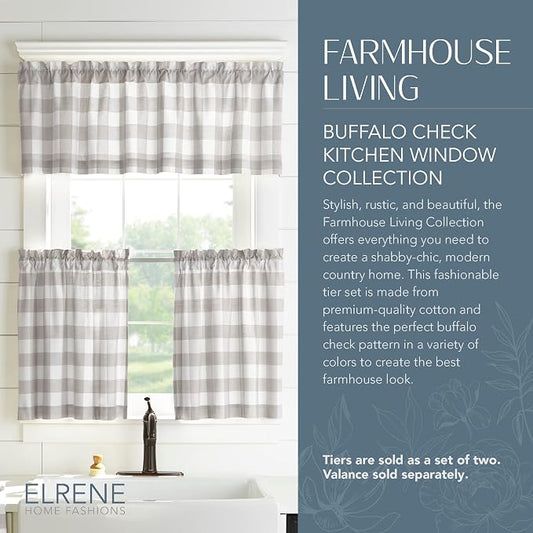 Farmhouse Living Buffalo Check Window Valance, Gray/White - 60" W x 15" L