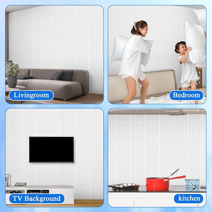 Nuanchu 32 Pcs 3D Wall Panels, 12"x12" PVC Fluted Tiles, White | Waterproof Accent Panels, Paintable Wall Tiles, for TV Background, Bedroom, Bathroom, Gaming Room, Cuttable Home DIY Decor