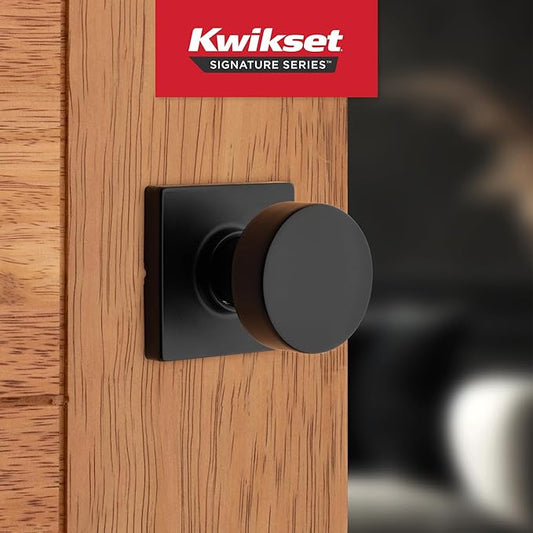 Kwikset Pismo Interior Passage Door Knob,Handle for Closet and Hallway Doors,Non-Locking Doorknob in Matte Black,with Microban Protection,(Pack of 10)