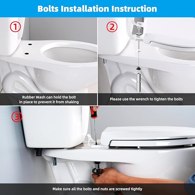 Hibbent 4 PCS Universal Toilet Seat Bolts Kit, Heavy Duty Stainless Steel Toilet Bolts with Extra Long Downlock Nuts Rubber Washers Gaskets, Easy to Install -Bathroom Toilet Repair Screw
