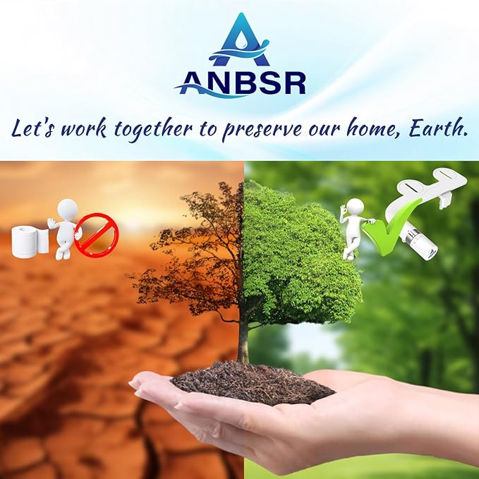Dual Nozzles Bidet, ANBSR Ultra-Slim Bidet Attachment for Toilet (Feminine/Posterior Wash) Non-Electric Cold Water Toilet Seat Bidet with Adjustable Pressure Control