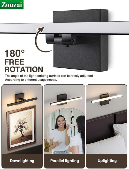 zouzai Second Generation Modern LED Bathroom Vanity Light Bar Black IP44 Over Mirror Bath Wall Fixture 5CCT Adjustable, Dual-Sided, 180° Adjustable Angle (16 inch)