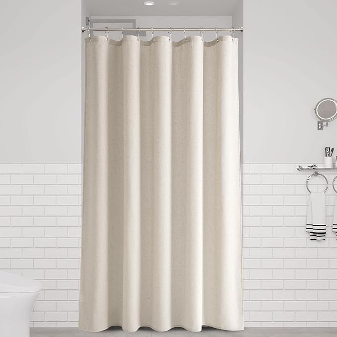 Apricot Linen Shower Curtain, Cloth Textured Fabric Shower Curtain Set with Hooks, Simple Elegant Modern Farmhouse Country Ultra Thick Bath Curtains for Bathroom,Water Repellent,60x72