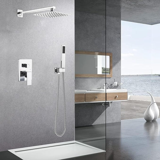 Shower System with High Pressure Rainfall Shower Head, Handheld Shower head and Shower Faucet Trim Kit, Rain Mixer Shower Set Wall Mounted Chrome(Valve Include)