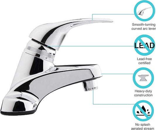 Dura Faucet DF-PL100-CP RV Single Lever Bathroom Sink Faucet (Chrome) | One smooth motion adjusts temperature and flow; corrosion-resistant build. Plated ABS plastic (not metal).