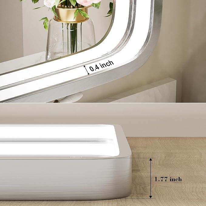 24x36 Inch LED Sliver Frame Bathroom Mirror,3-Color