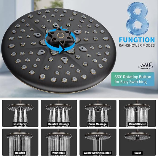 EMBATHER Shower Faucet Sets - Overhead Rain Head Shower System with High Pressure Handheld Complete Combo and Mixer Valve Trim Kit - Oil Rubbed Bronze Rainfall Shower Fixture for Luxury Bathroom