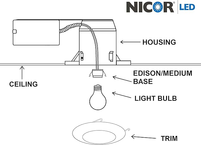 NICOR Lighting 6 inch White Recessed Shower Trim with Albalite Lens (17505)