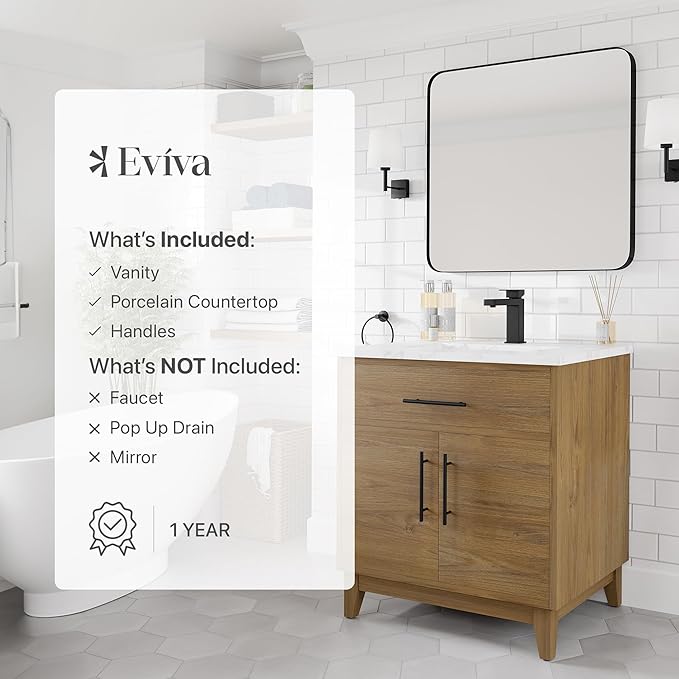 Eviva Graham 30 in. Oak Single Sink Bath Vanity with Porcelain Top and Integrated Sink