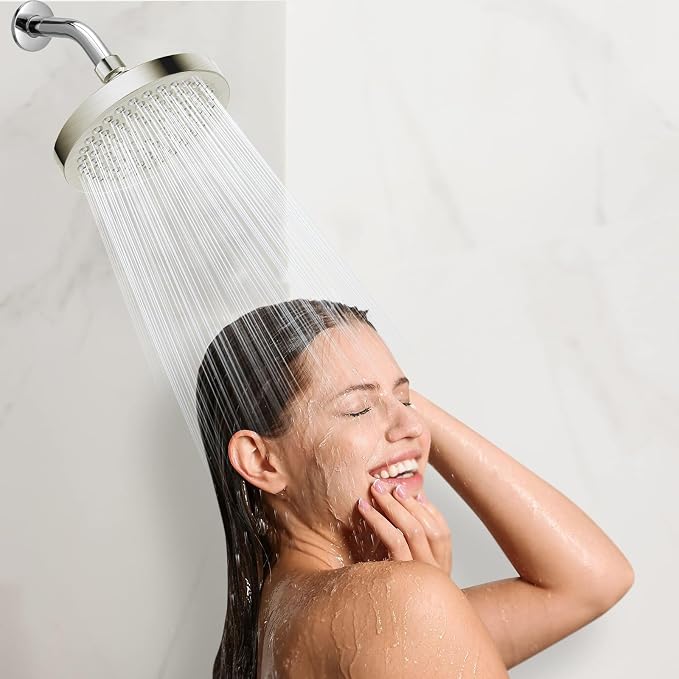 High Pressure Rain Shower Head, High Flow Pressure Boosting Adjustable Rainfall Showerhead, Awesome Shower Experience Even At Low Water Flow, Brushed Nickel
