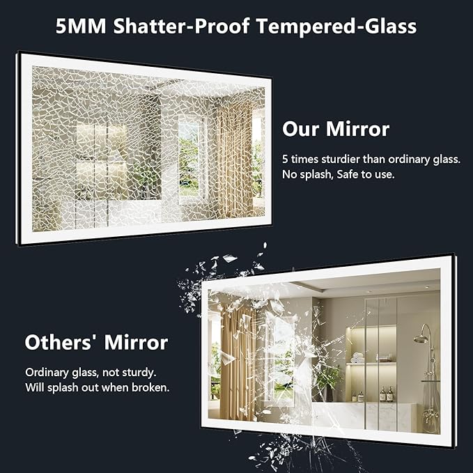 84x40 LED Bathroom Mirror with Lights, Black Framed Lighted Mirror | Backlit and Front Light, Anti-Fog, 3 Color Dimmable, Memory, Tempered Glass, IP54 Waterproof, UL Listed