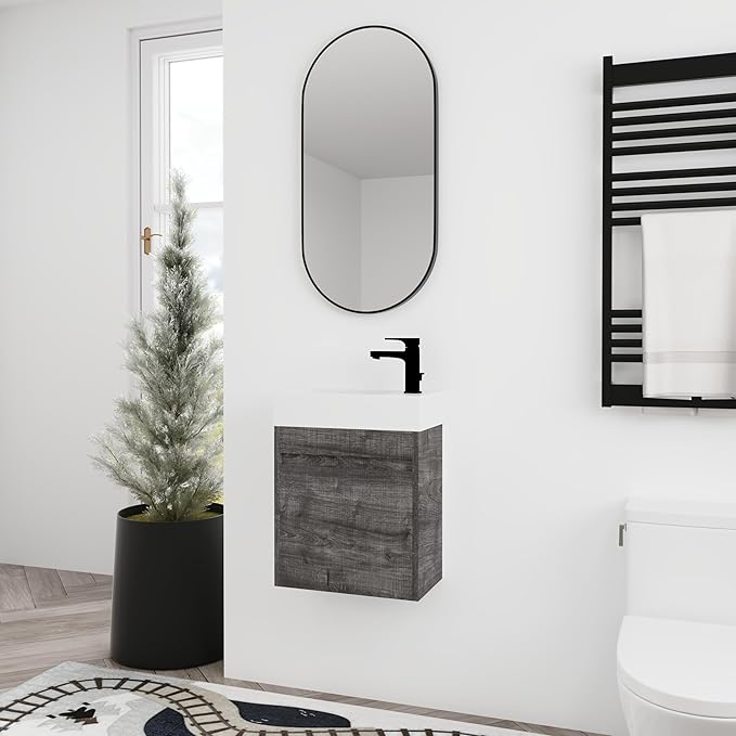 18" Floating Wall-Mount Bathroom Vanity with Ceramic Sink - Space-Saving Design, Soft-Close Doors & Waterproof Storage Cabinet for Small Bathrooms