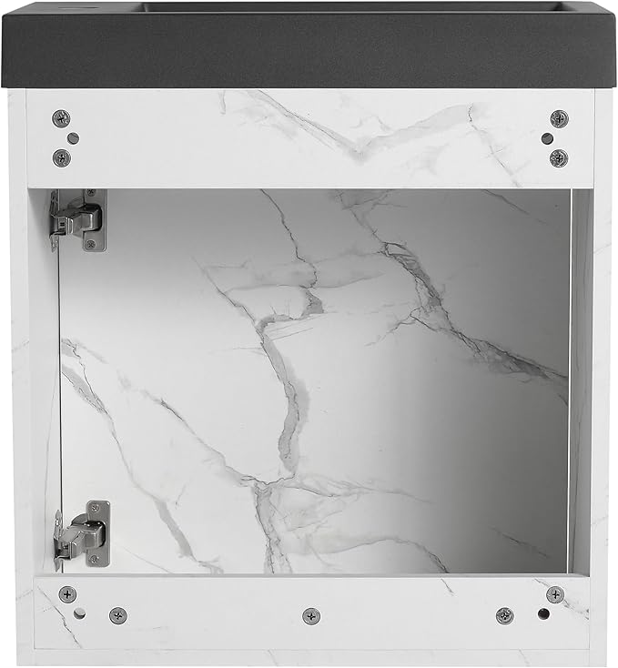 20" Small Bathroom Vanity with Black Sink Floating Bathroom Vanity Cabinet with Storage Wall Mounted Narrow Vanities Bathroom Vanity with White Marble Grain Flat Door for Home Bath