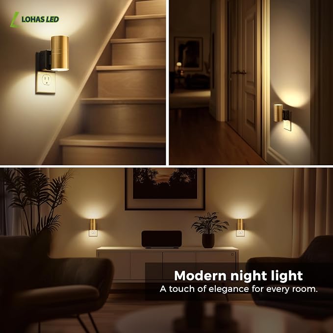 L LOHAS LED Night Light, Dimmable Night Lights Plug into Wall | 2 Pack Automatic Nightlight with Light Sensor, 3000K Soft White 0-100LM Modern Nightlight for Kids Bedroom Hallway