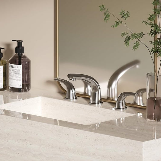 Solid Brass Widespread Bathroom Faucet,8-inch Faucets with Pop Up Drain Assembly and 2 Water Supply Lines Faucets Polished Chrome