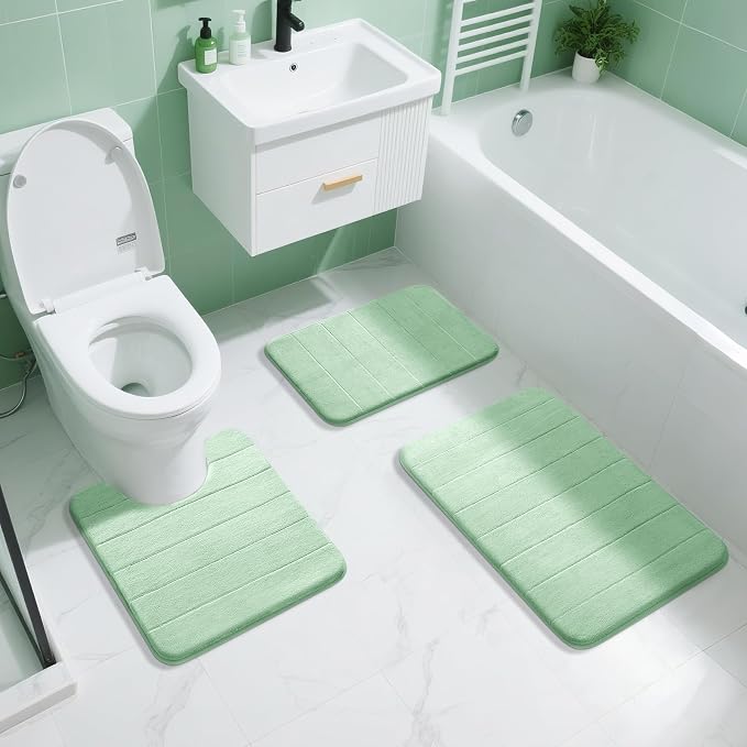 Yimobra Memory Foam Toilet Bath Mat U-Shaped, 24 X 20 Inches,Soft and Comfortable, Super Water Absorption, Non-Slip, Machine Wash and Easier to Dry for Bathroom Commode Contour Rug, Pale Green