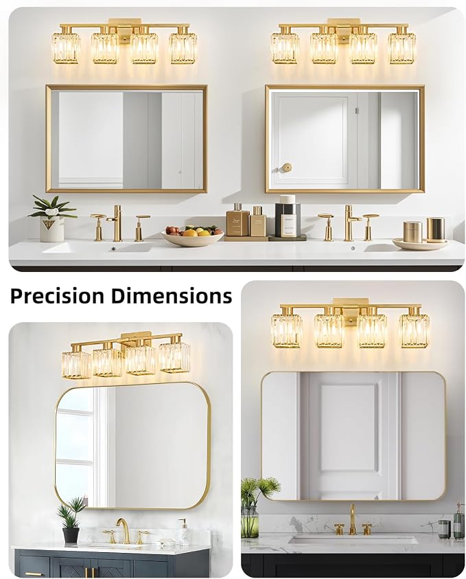 4-Light Bathroom Light Fixtures, Modern Gold Crystal Wall Light for Bathroom,Lighting Fixtures Over Mirror