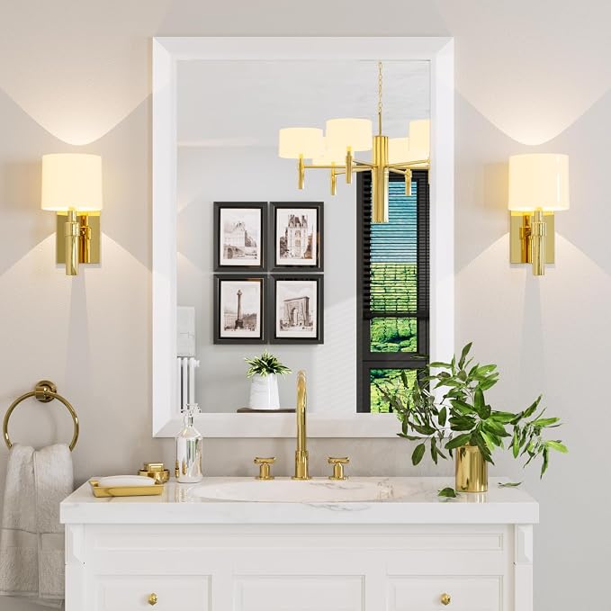 Bathroom Mirror for Wall, 40x30 Inch (White) | HD Reflection, Tempered Glass, Thick Metal Framed Rectangle Mirrors for Over Sink, Vanity, Bedroom, Living Room, Entryway.